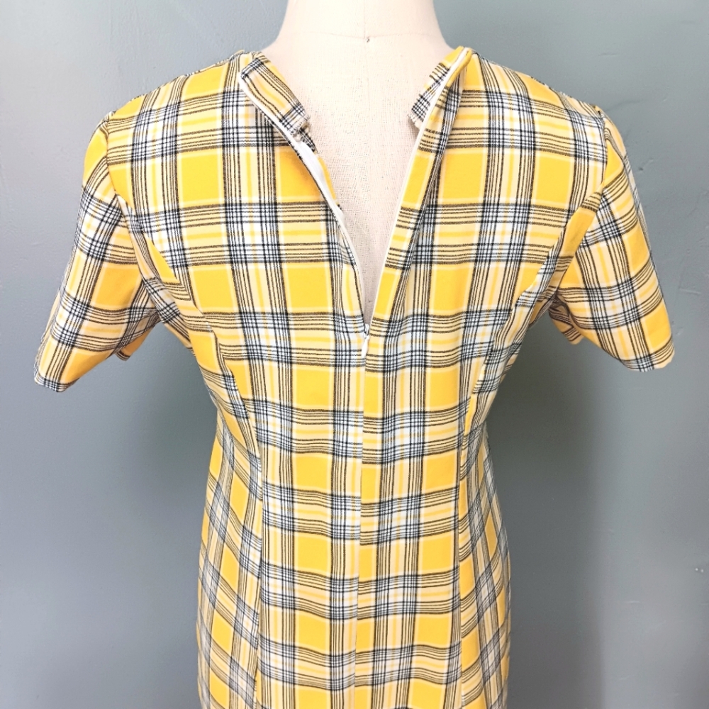 Vintage Handmade yellow plaid tie-back, zip maxi dress. Medium. - Picture 8 of 14